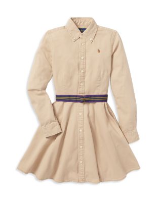 Ralph Lauren - Girls' Chino Shirt Dress with Belt - Little Kid, Big Kid