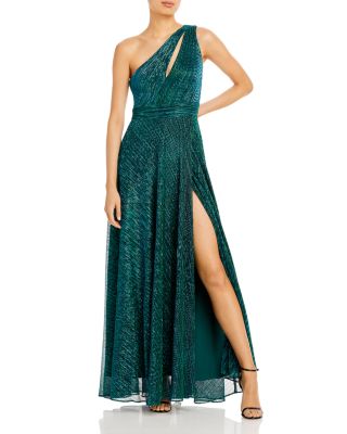 AQUA - One Shoulder Crinkled Metallic Gown - 100% Exclusive
