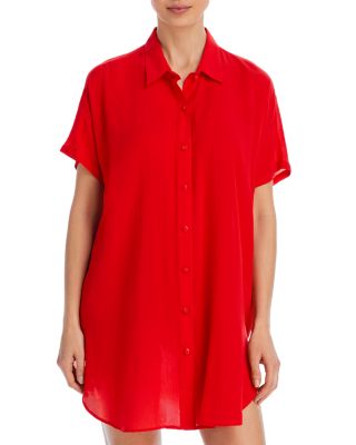 AQUA - Button-Down Swim Cover Up Tunic - 100% Exclusive