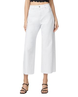 PAIGE - Anessa Raw Hem High Rise Cropped Wide Leg Jeans in Crisp White