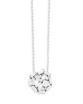 SUZANNE KALAN - 18K White Gold Fireworks Diamond Baguette Circle Cluster Pendant Necklace, 16-18"