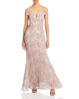 AQUA - Off The Shoulder Floral Soutache Lace Dress