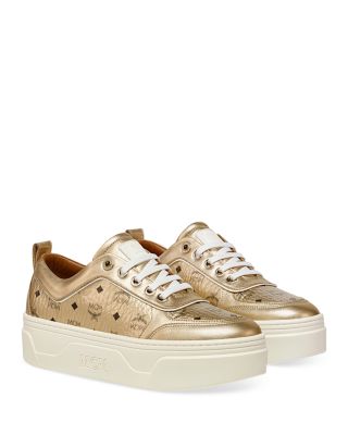MCM - Women's Skyward Logo Print Gold Platform Sneakers