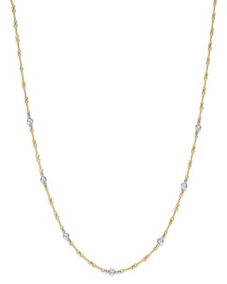 Roberto Coin - Roberto Coin 18K Yellow and White Gold Diamond Station Necklace, 16"