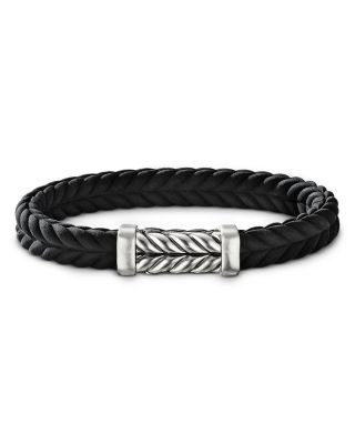 David Yurman - Sterling Silver Chevron Woven Rubber Bracelet, 6mm