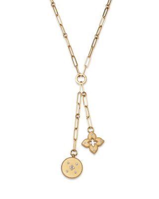 Roberto Coin - 18K Yellow Gold Venetian Princess Diamond Flower & Disc Pendant Y Necklace, 15"