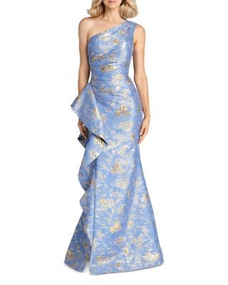 Teri Jon by Rickie Freeman - Metallic Jacquard One-Shoulder Gown