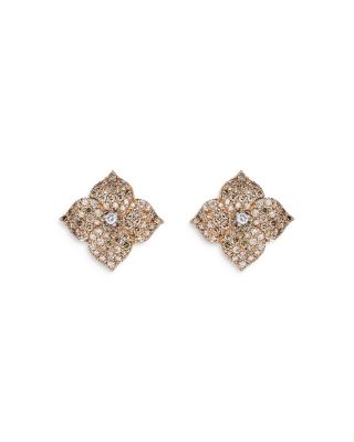 PIRANESI - 18K Rose Gold Champagne & White Diamond Flower Earrings
