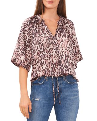 VINCE CAMUTO - Animal Print Split Neck Top