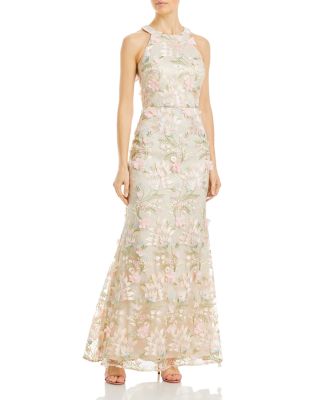 Eliza J - Appliqu&eacute;d Embroidered Halter Gown