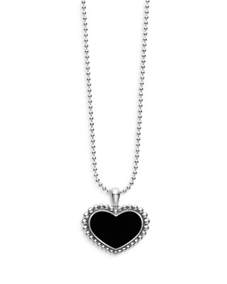 LAGOS - Sterling Silver Maya Onyx Inlay Heart Pendant Necklace, 34"