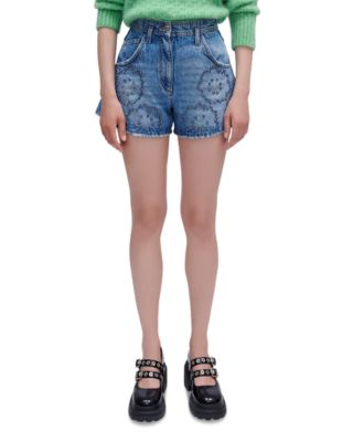 Maje - Embellished Denim Shorts