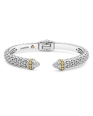 LAGOS - 18K Gold and Sterling Silver Caviar Diamond Cuff Bracelets