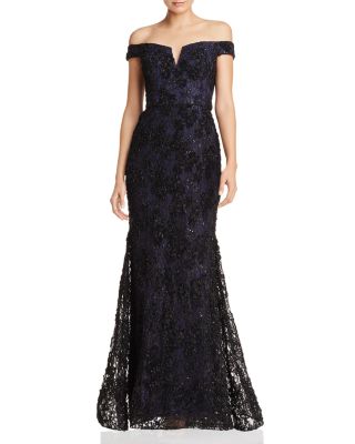 AQUA - Off-the-Shoulder Embellished Lace Gown - 100% Exclusive