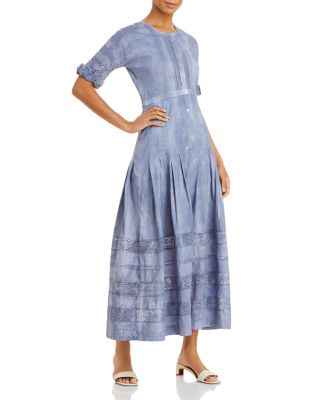 LoveShackFancy - Edie Lace Short Sleeve Midi Shirt Dress