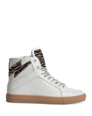 Zadig & Voltaire - Women's ZV1747 High Flash Zebra Print Calf Hair Accent High Top Sneakers