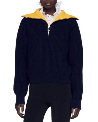 Sandro - Ribbed Contrast Collar Sweater