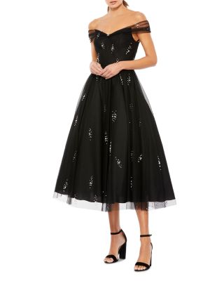 Mac Duggal - Off The Shoulder Beaded Fit and Flare Dress