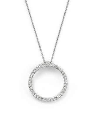 Roberto Coin - 18K White Gold Small Circle Pendant Necklace with Diamonds, 16"